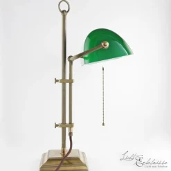 Stilvolle Bankerleuchte Messing Glas mit Zugschalter