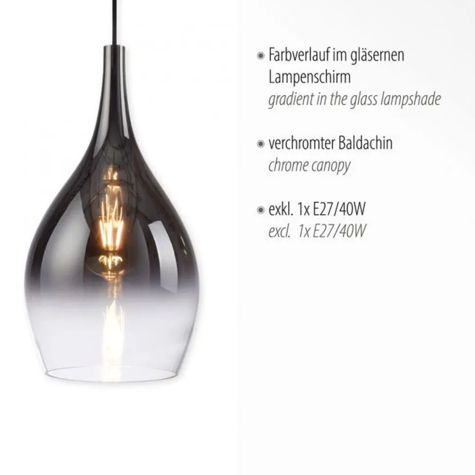 Stilvolle Pendelleuchte Glas Chrom Anthrazit E27 Ø20 cm