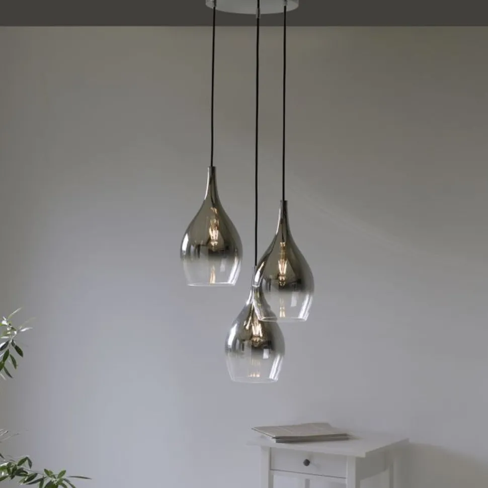 Stilvolle Pendelleuchte Glas Chrom Anthrazit E27 3-flmg