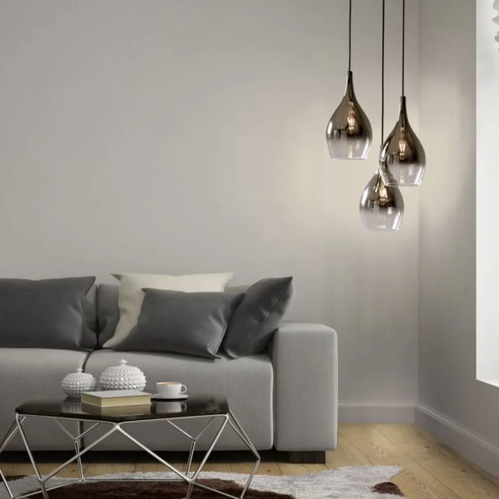 Stilvolle Pendelleuchte Glas Chrom Anthrazit E27 3-flmg