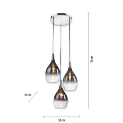 Stilvolle Pendelleuchte Glas Chrom Anthrazit E27 3-flmg