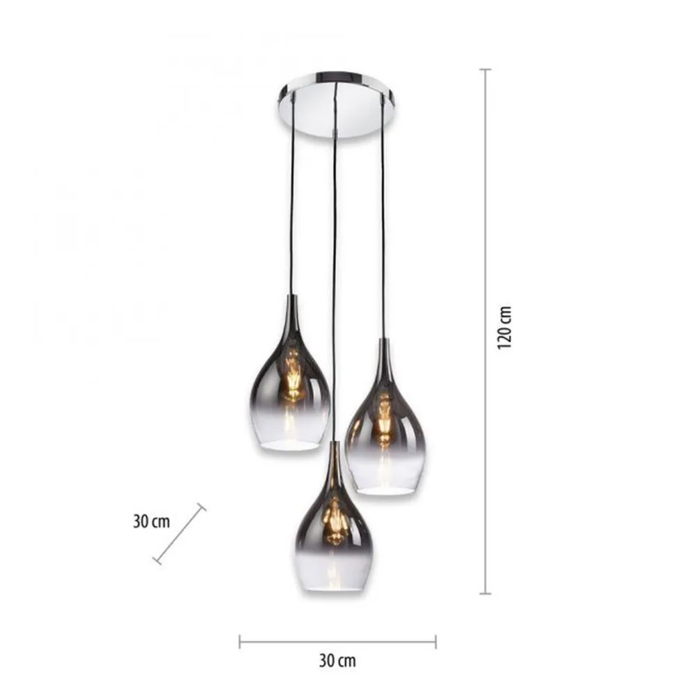Stilvolle Pendelleuchte Glas Chrom Anthrazit E27 3-flmg