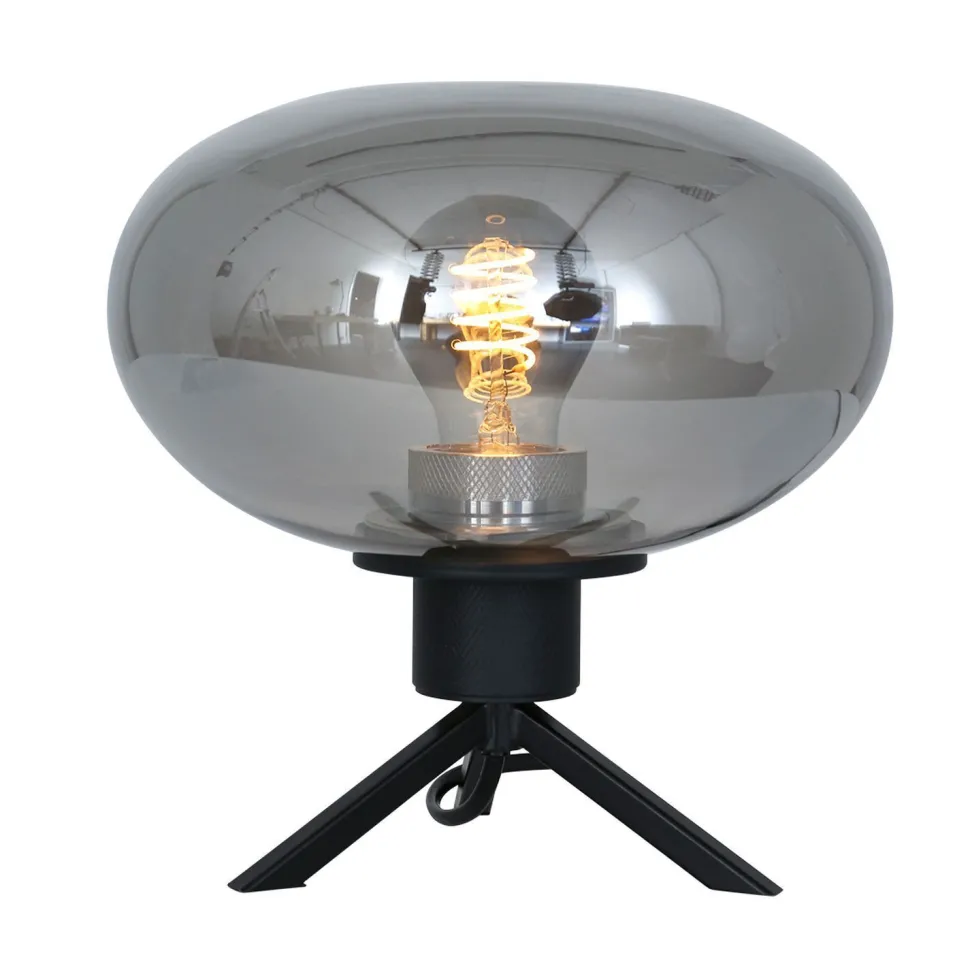 Stilvolle Tischlampe Metall Glas in Rauchgrau E27 22 cm