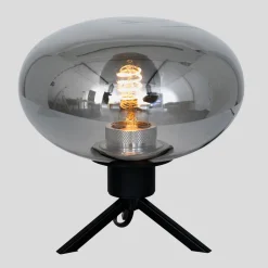 Stilvolle Tischlampe Metall Glas in Rauchgrau E27 22 cm