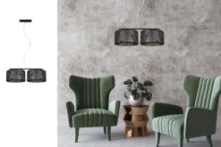 Stoff Hängelampe blendarm Graphit Muster E27 70 cm lang