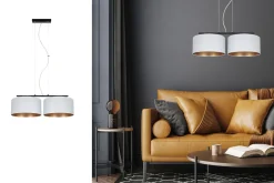 Stoff Hängelampe Schwarz Weiß Gold E27 70 cm lang