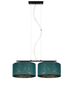 Stoff Pendelleuchte blendarm Grün Muster E27 70 cm lang