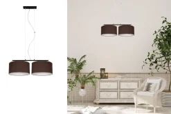 Stoff Pendelleuchte blendarm Braun Weiß E27 70 cm lang