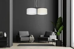 Stoff Pendelleuchte blendarm Weiß Ecru E27 70 cm lang