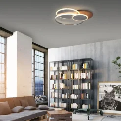 Stylische LED Deckenlampe Holz Ringe 6000 lm dimmbar