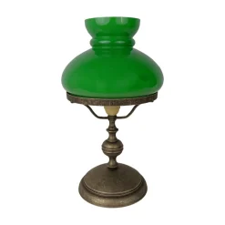 Tischlampe 39 cm Jugendstil Glas Messing in Bronze Antik Grün