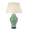 Tischlampe Creme Grün 81cm hoch Keramik Stoff