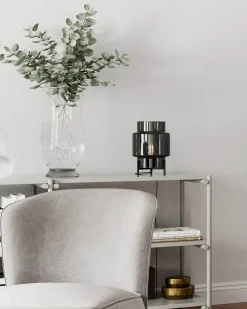 Tischlampe Dreibein 29 cm Metall Rauchglas für E27