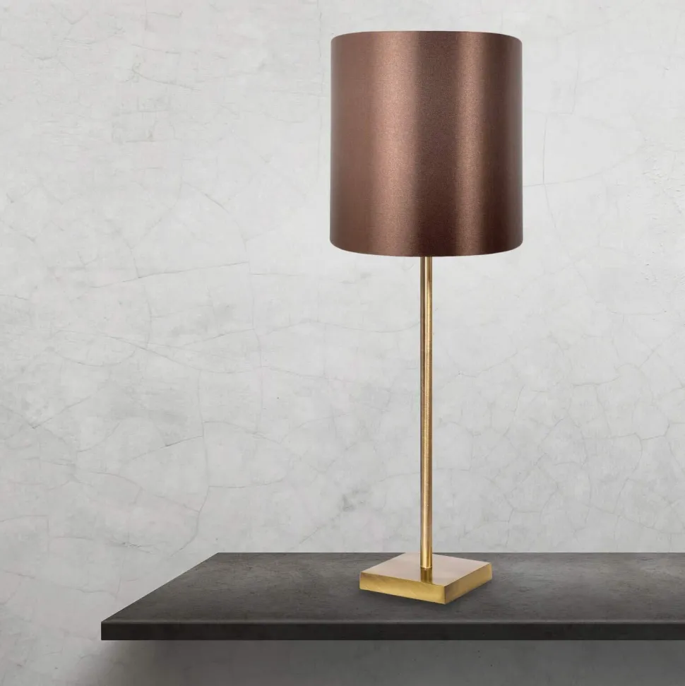 Tischlampe E27 68,5 cm Messing Stoff in Bronze hell Braun