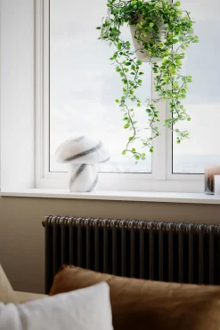 Tischlampe Glas 30 cm hoch Weiß marmoriert E27 Pilz Look