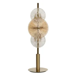 Tischlampe Glas Metall 66 cm in Messing Bernstein Klar