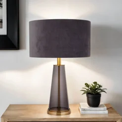 Tischlampe Glas Metall E27 60 cm Ø 38 cm Grau Gold