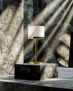 Tischlampe Glas Metall E27 55 cm in Messing Weiß rund