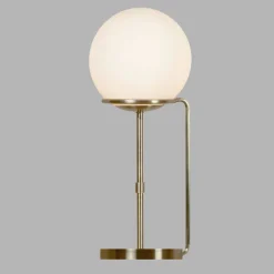 Tischlampe Glas Metall in Messing Antik Weiß E27 50 cm