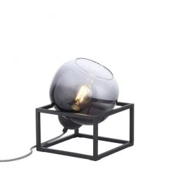 Tischlampe Glasschirm Rauchgrau Schwarz E27 23 cm klein