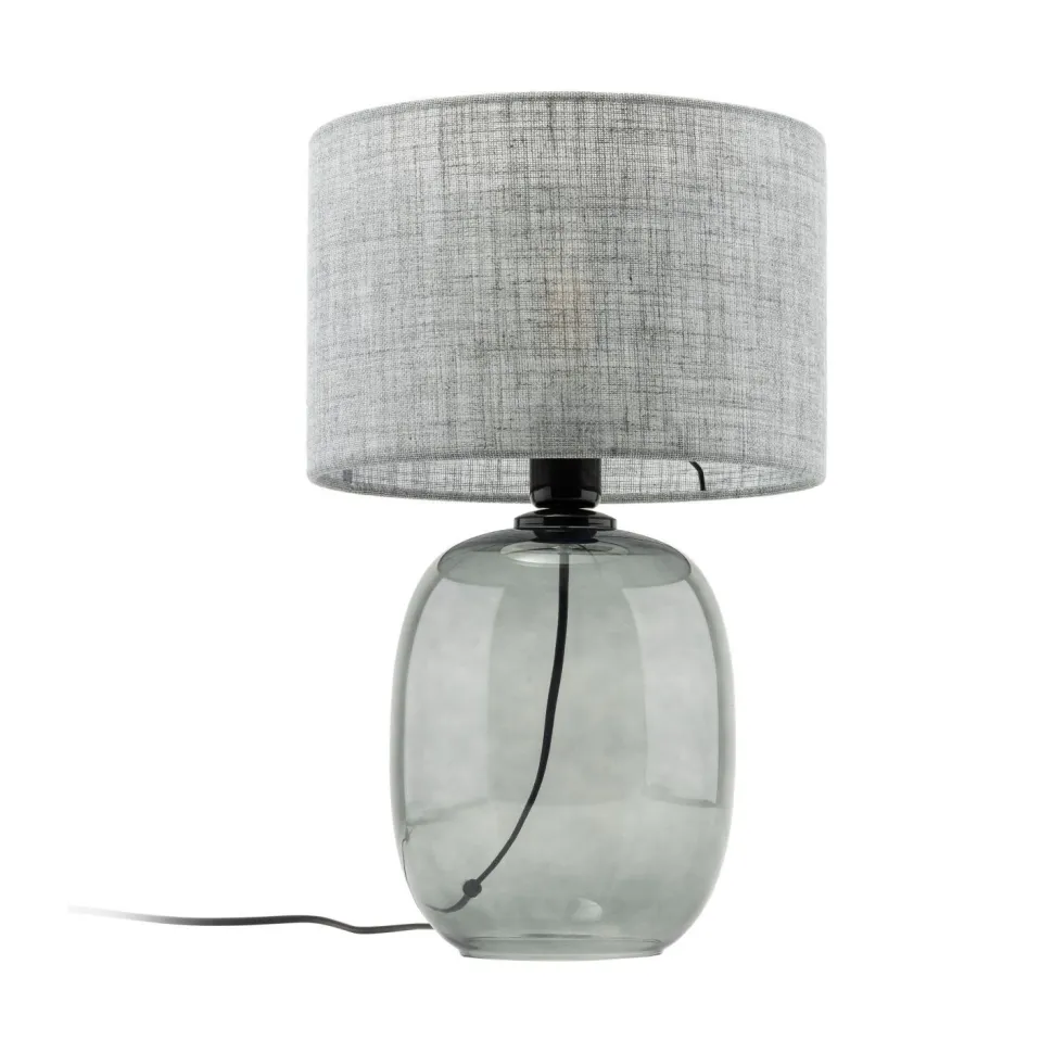 Tischlampe Grau Rauchglas Stoff E27 H: 48 cm Ø 30 cm