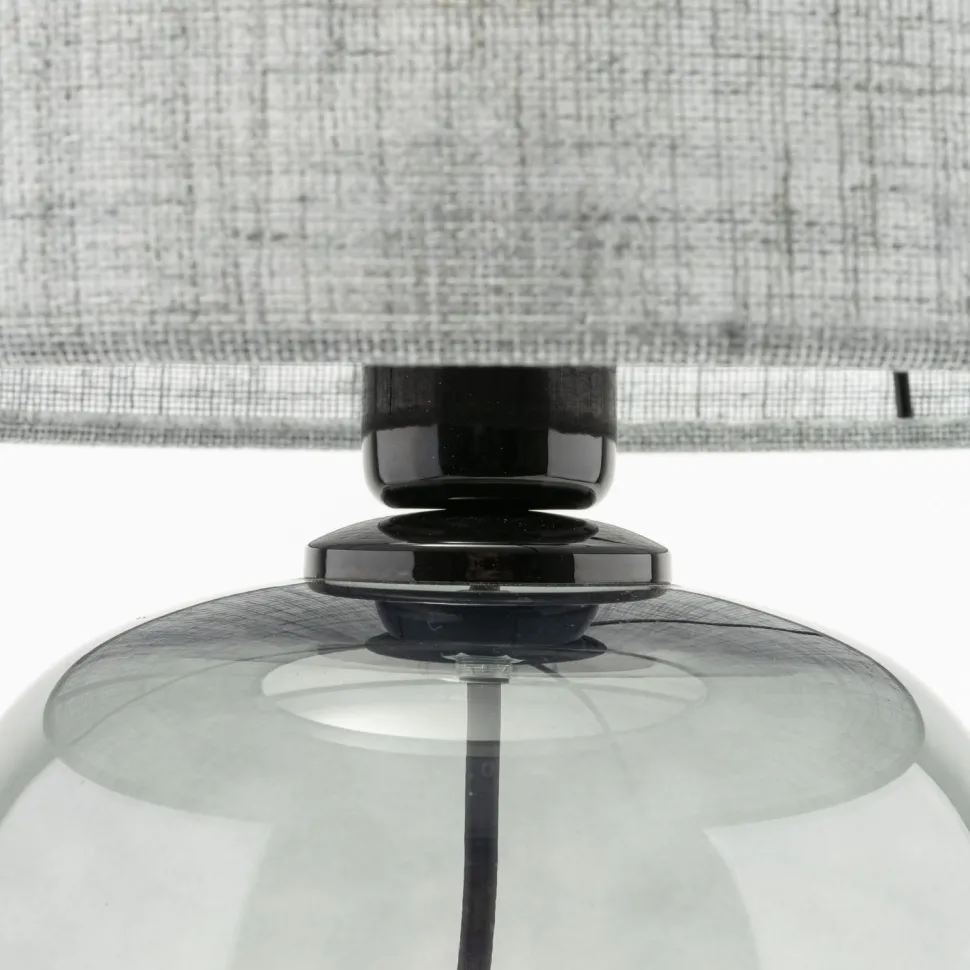 Tischlampe Grau Rauchglas Stoff E27 H: 48 cm Ø 30 cm