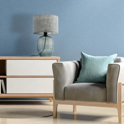 Tischlampe Grau Rauchglas Stoff E27 H: 48 cm Ø 30 cm