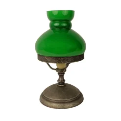 Tischlampe Grün Bronze Antik H: 23,5 cm klein Glas Messing E14