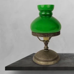 Tischlampe Grün Bronze Antik H: 23,5 cm klein Glas Messing E14