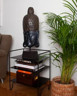 Tischlampe Holz E27 75 cm hoch Schwarz Dunkelbraun