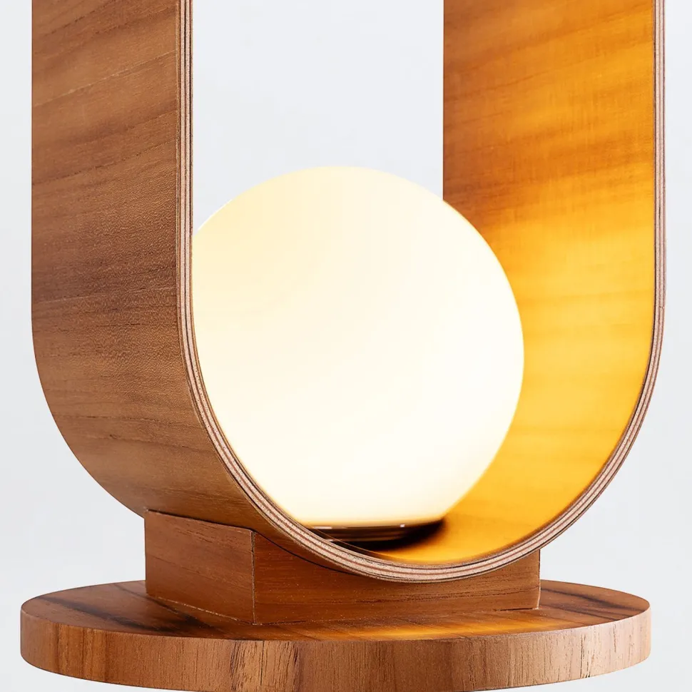 Tischlampe Holz Furnier aus Teak Glas 54 cm hoch E27 Modern