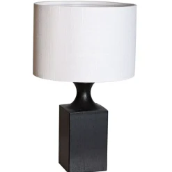 Tischlampe Holz Stoff 41 cm Schwarz Weiß für E27