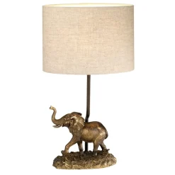 Tischlampe in Bronze antik Natur Elefant Resin Jute