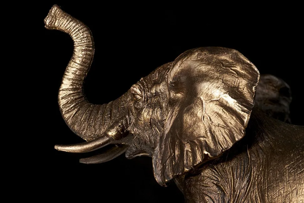 Tischlampe in Bronze antik Natur Elefant Resin Jute