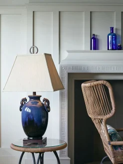 Tischlampe Keramik Leinen Maritim in Türkis Natur 85 cm