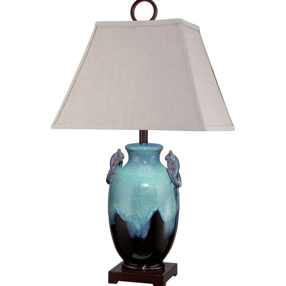 Tischlampe Keramik Leinen Maritim in Türkis Natur 85 cm