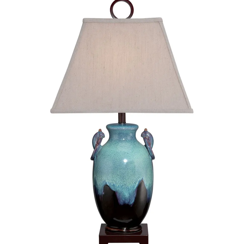 Tischlampe Keramik Leinen Maritim in Türkis Natur 85 cm