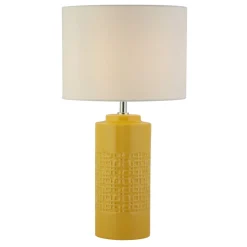 Tischlampe Keramik Leinen 52 cm Ø 28 cm in Gelb Weiß E27