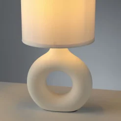 Tischlampe Keramik Stoff blendarm 30 cm E27 Beige