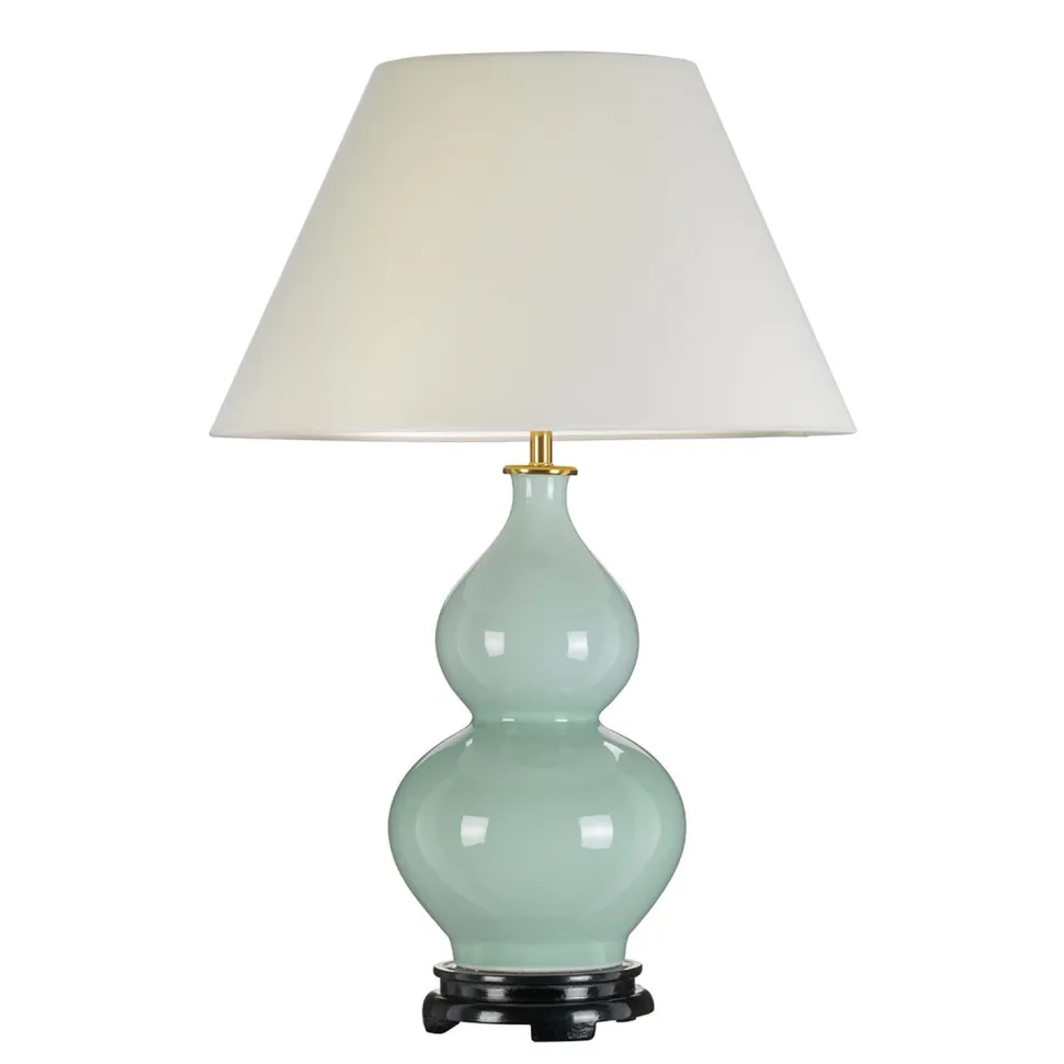 Tischlampe Keramik Stoff in Grün Ecru 64 cm Klassisch E27