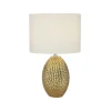 Tischlampe Keramik Stoff E27 45 cm Ø 28 cm Gold Creme-Weiß