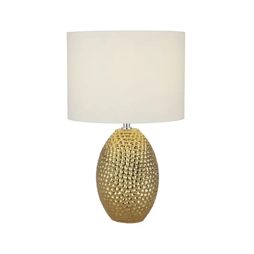 Tischlampe Keramik Stoff E27 45 cm Ø 28 cm Gold Creme-Weiß