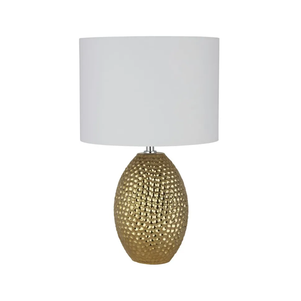 Tischlampe Keramik Stoff E27 45 cm Ø 28 cm Gold Creme-Weiß