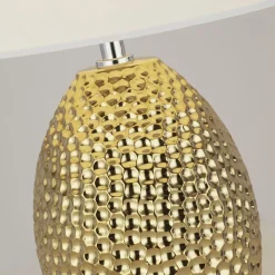 Tischlampe Keramik Stoff E27 45 cm Ø 28 cm Gold Creme-Weiß