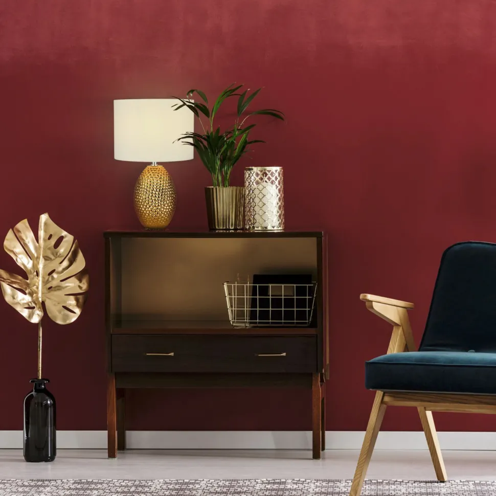 Tischlampe Keramik Stoff E27 45 cm Ø 28 cm Gold Creme-Weiß