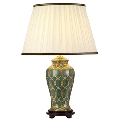 Tischlampe Keramik Stoff 68 cm Grün Gold Creme
