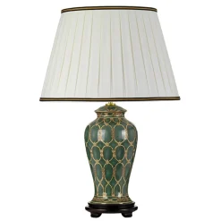 Tischlampe Keramik Stoff 68 cm Grün Gold Creme