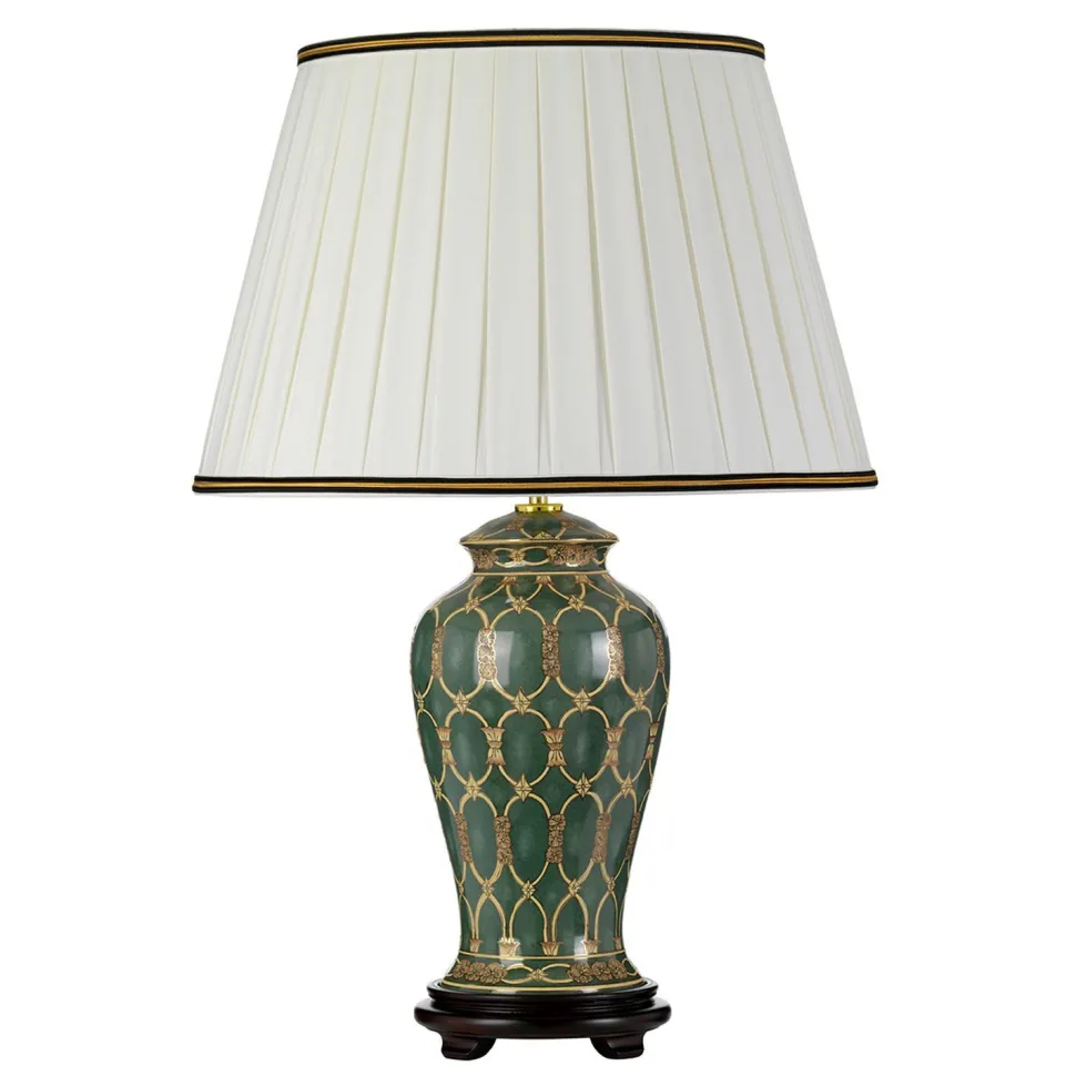 Tischlampe Keramik Stoff 68 cm Grün Gold Creme
