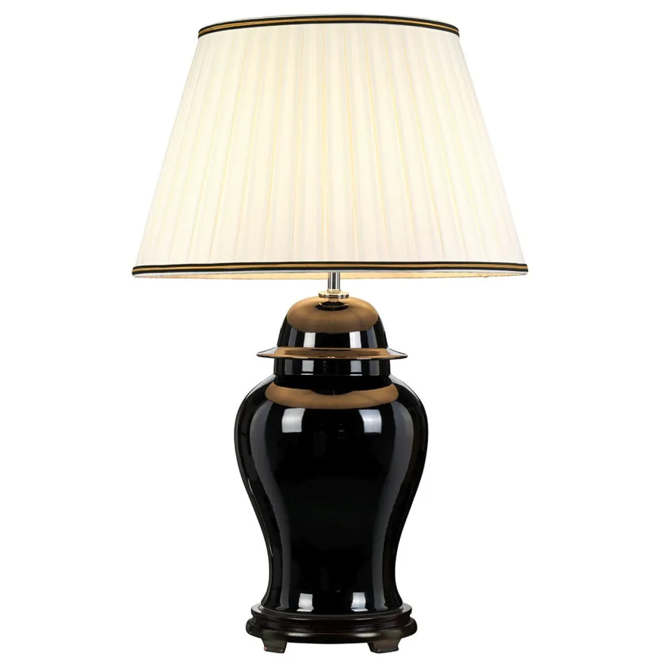 Tischlampe Keramik Stoff Schwarz Creme 80 cm hoch E27
