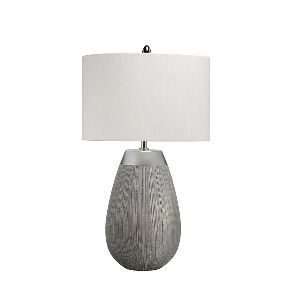 Tischlampe Keramik Stoff 54 cm E27 Modern in Silber Grau
